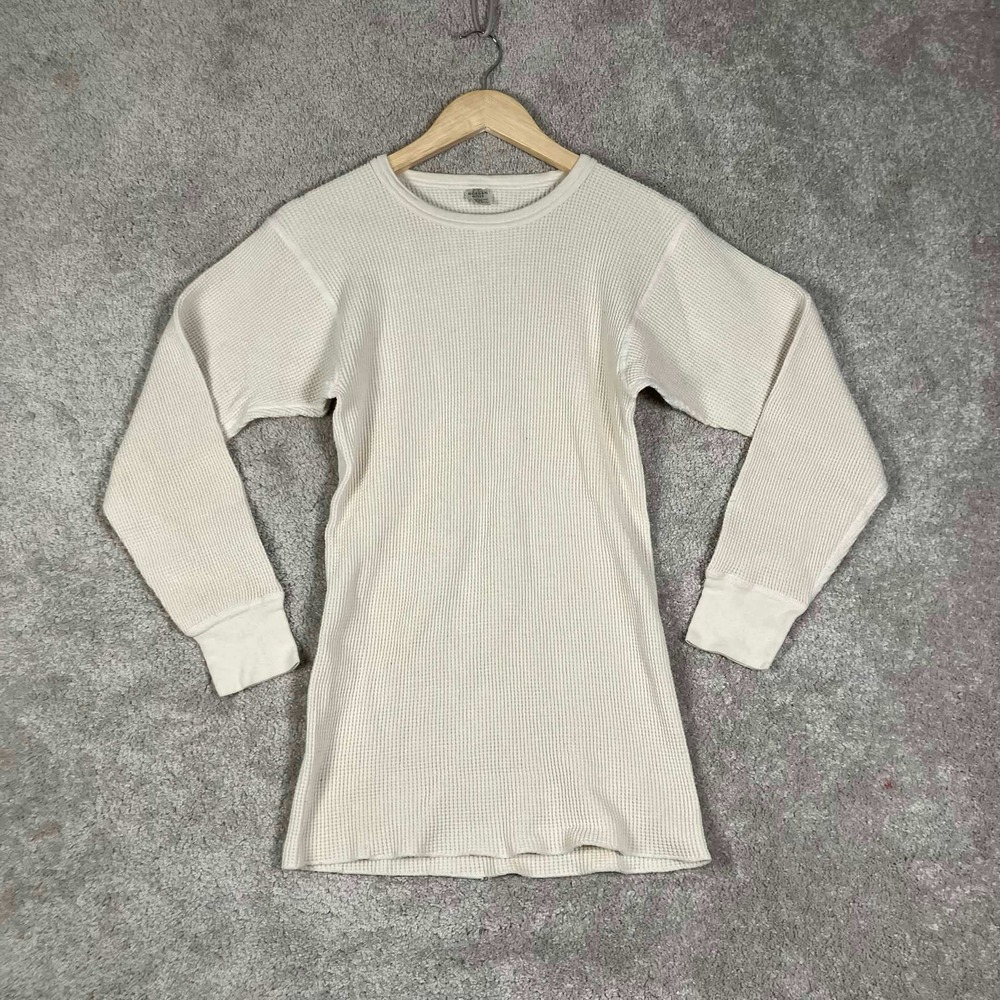 Vintage 90s Morgan Mills Thermal Shirt Mens XL Cream Long Sleeve Waffle Knit USA